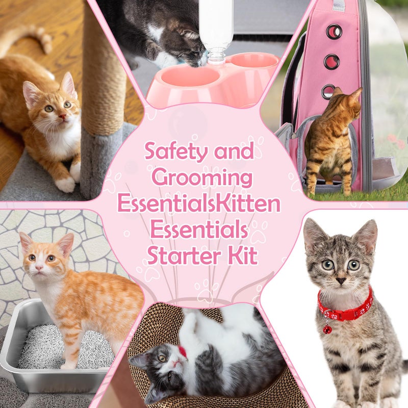 PullCrease 31 Pcs Kitten Supplies Starter Kit Kitten Essentials Starter Kit Include Stainless Steel Cats Litter Box Backpack Cat Scratcher Kitten Toys Accessories for Kitten Welcome Gift Supplies - Image 5