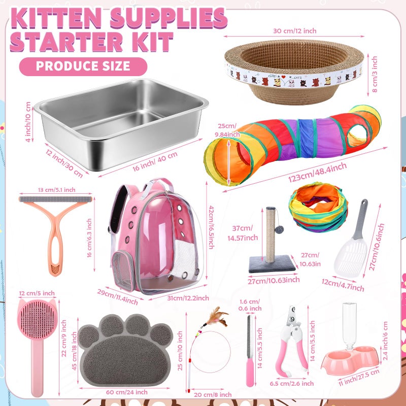 PullCrease 31 Pcs Kitten Supplies Starter Kit Kitten Essentials Starter Kit Include Stainless Steel Cats Litter Box Backpack Cat Scratcher Kitten Toys Accessories for Kitten Welcome Gift Supplies - Image 2