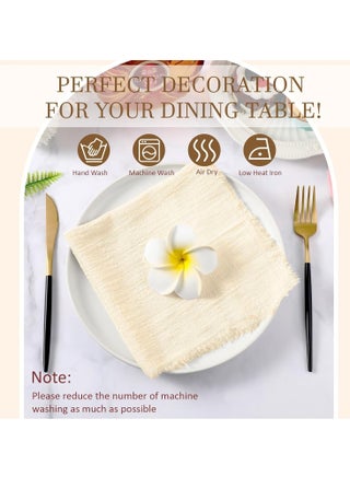 Cotton Linen Cloth Napkin, 12 Pcs Handmade Cloth Napkin with Fringe, 43x 43cm Soft Cloth Dinner Wedding Napkin Square Rustic Fringe Napkin for Dinners, Parties, Weddings, Ivory Wedding Napkin - view 4