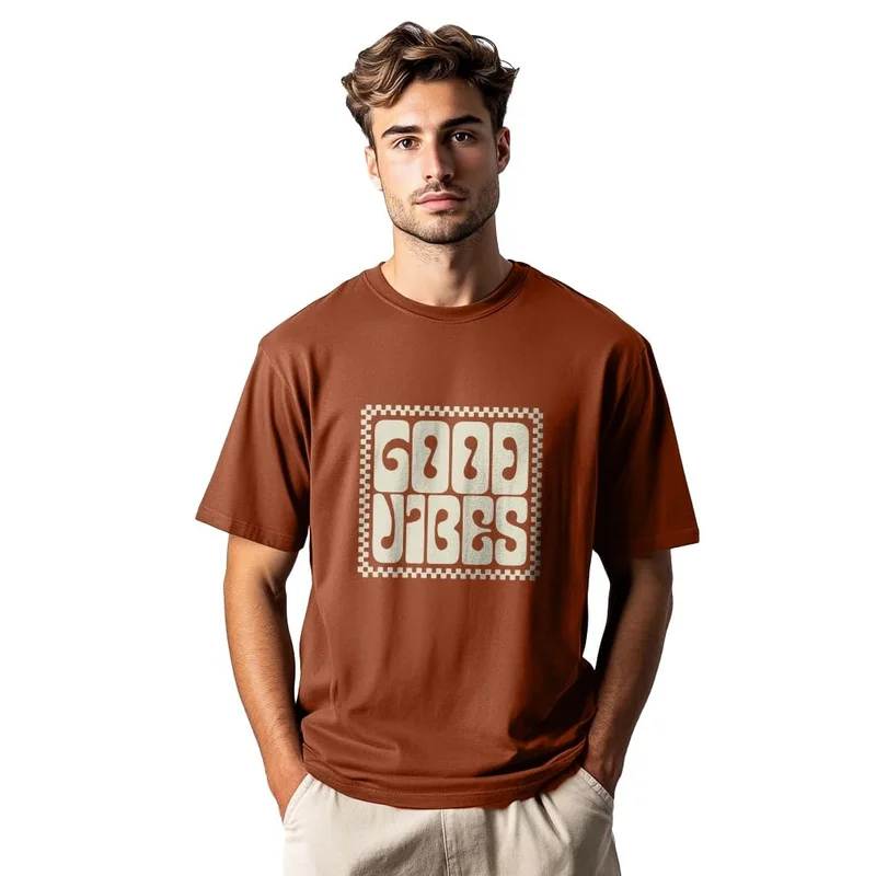 نوبيرو Men's Brown Graphic Print T-Shirt