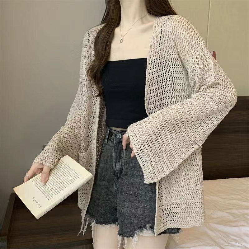 كارديجان محبوك مجوف، أسلوب كسول، أسلوب كوري، بلوزة فضفاضة للتنقل، معطف رقيق، شال وقمة - Image 4
