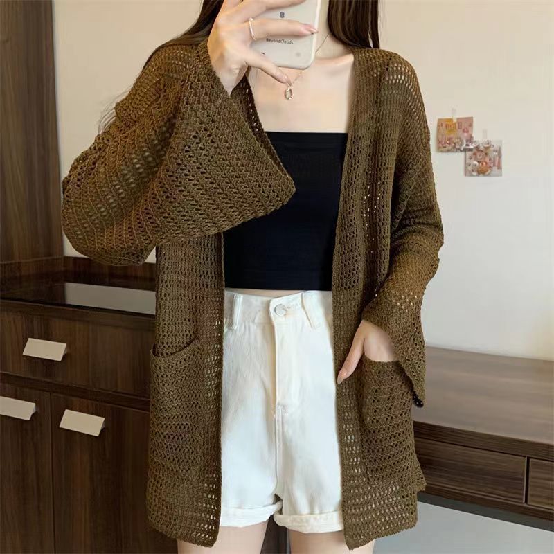 كارديجان محبوك مجوف، أسلوب كسول، أسلوب كوري، بلوزة فضفاضة للتنقل، معطف رقيق، شال وقمة - Image 5