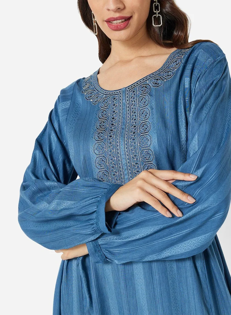 HANA & SARA PURE VISCOSE RAYON FABRIC WITH SILVER COMPUTER EMBROIDERY ARABIC JALABIYA