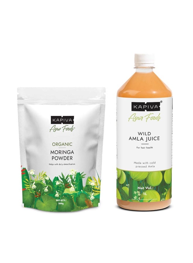 Kapiva Moringa Powder (200g) + Wild Amla Juice (1L) | Immunity, Detox & Energy Support | Natural Superfoods | No Added Sugar | Vegan & Preservative-Free - Image 1