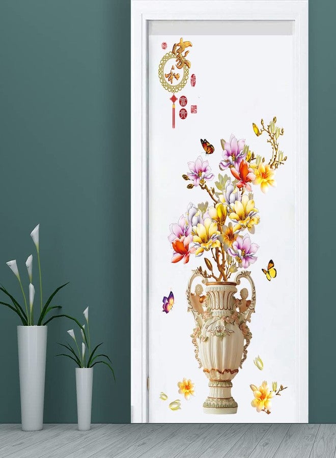 Supzone Chinese Style Vase Wall Sticker Gold Peony Flower Wall Decal Flying Butterflies Wall Decor DIY Vinyl Mural Art for Bedroom Living Room Offices Wall Decoration - Image 3