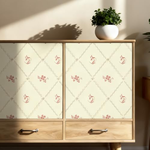 GloryTik Vintage Floral Wallpaper Peel and Stick, Removable Beige Flowers Contact Paper, Self Adhesive Wall Paper for Bedroom Living Room Cabinets Bedroom Vinyl Rolls (17.3" x 78.7") - Image 5