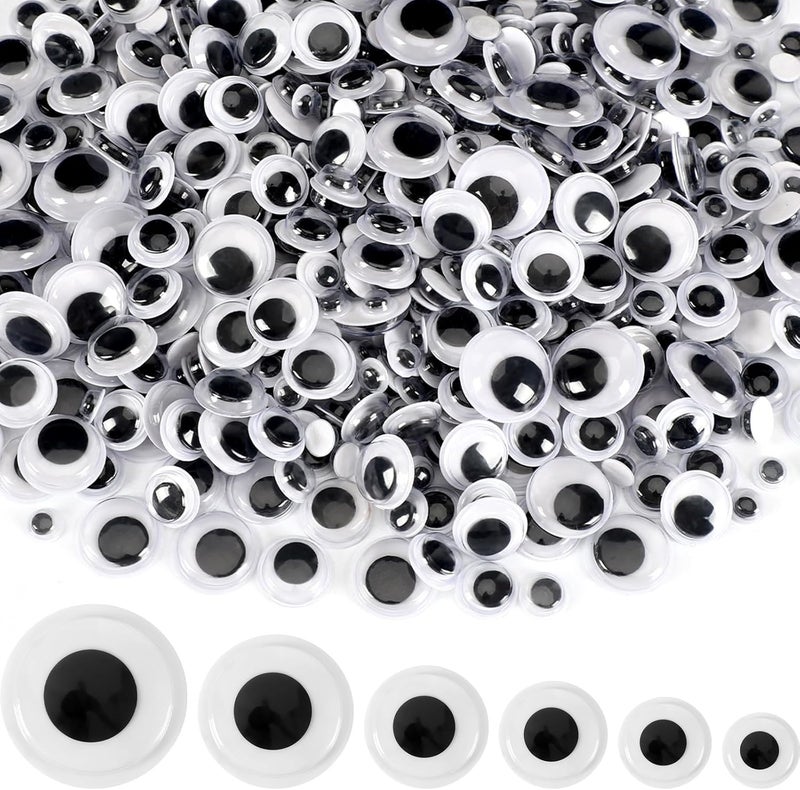 UPINS 300 Pcs Wiggle Eyes, Round Plastic Black Googly Eyes Self-Adhesive Wiggle Eyes for DIY Crafts Decoration Mixed Assorted Medium Size 10 mm 12 mm 14 mm 16 mm 20 mm 24 mm - Image 1