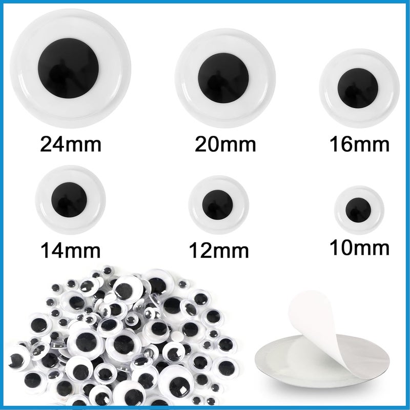 UPINS 300 Pcs Wiggle Eyes, Round Plastic Black Googly Eyes Self-Adhesive Wiggle Eyes for DIY Crafts Decoration Mixed Assorted Medium Size 10 mm 12 mm 14 mm 16 mm 20 mm 24 mm - Image 2