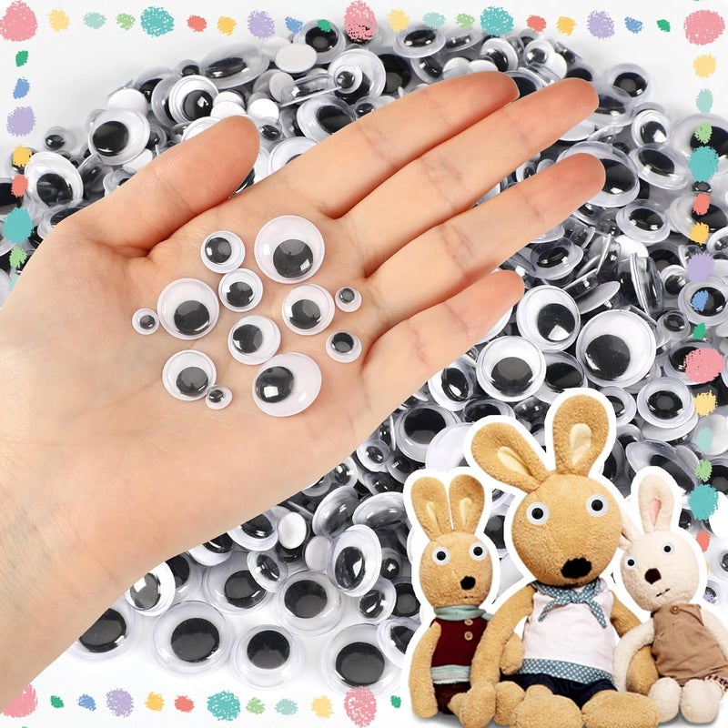 UPINS 300 Pcs Wiggle Eyes, Round Plastic Black Googly Eyes Self-Adhesive Wiggle Eyes for DIY Crafts Decoration Mixed Assorted Medium Size 10 mm 12 mm 14 mm 16 mm 20 mm 24 mm - Image 4