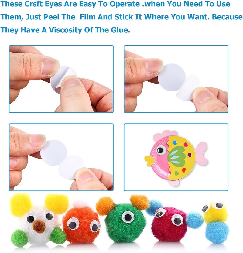 UPINS 300 Pcs Wiggle Eyes, Round Plastic Black Googly Eyes Self-Adhesive Wiggle Eyes for DIY Crafts Decoration Mixed Assorted Medium Size 10 mm 12 mm 14 mm 16 mm 20 mm 24 mm - Image 3
