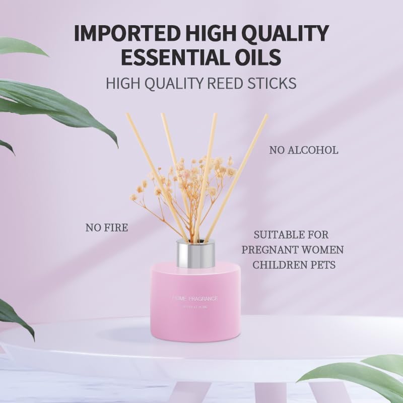 YOOJ ® Reed Diffuser, Jasmine & Lily Scented Diffuser with 4 Sticks, Bathroom diffuser Home Fragrance Essential Oil Set for Home Large Rooms Bathroom Shelf Decor 4.06 oz 120ml (Jasmine & lily) - Image 2