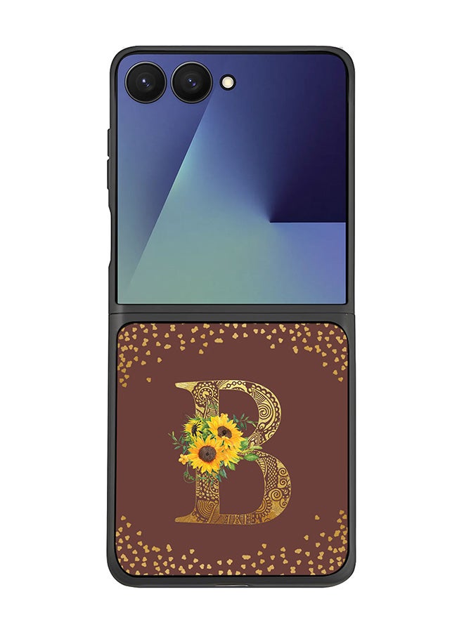 Stylizedd For Samsung Galaxy Z Flip7 Case,Slim fit Camera Protection, Shockproof Thin Phone cover  - Custom Floral Monogram - B  (Brown )