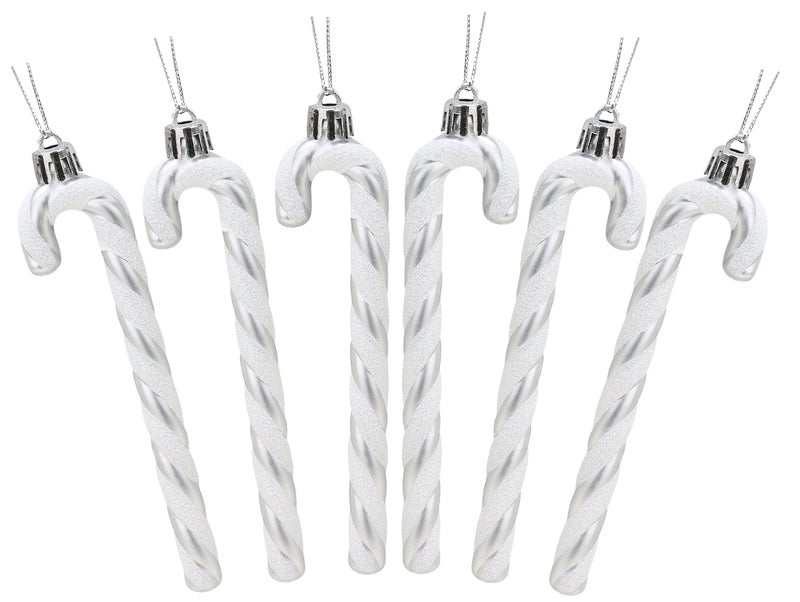 Christmas Concepts Pack Of 613cm Glitter Candy Cane Christmas Tree Decorations Silver  White