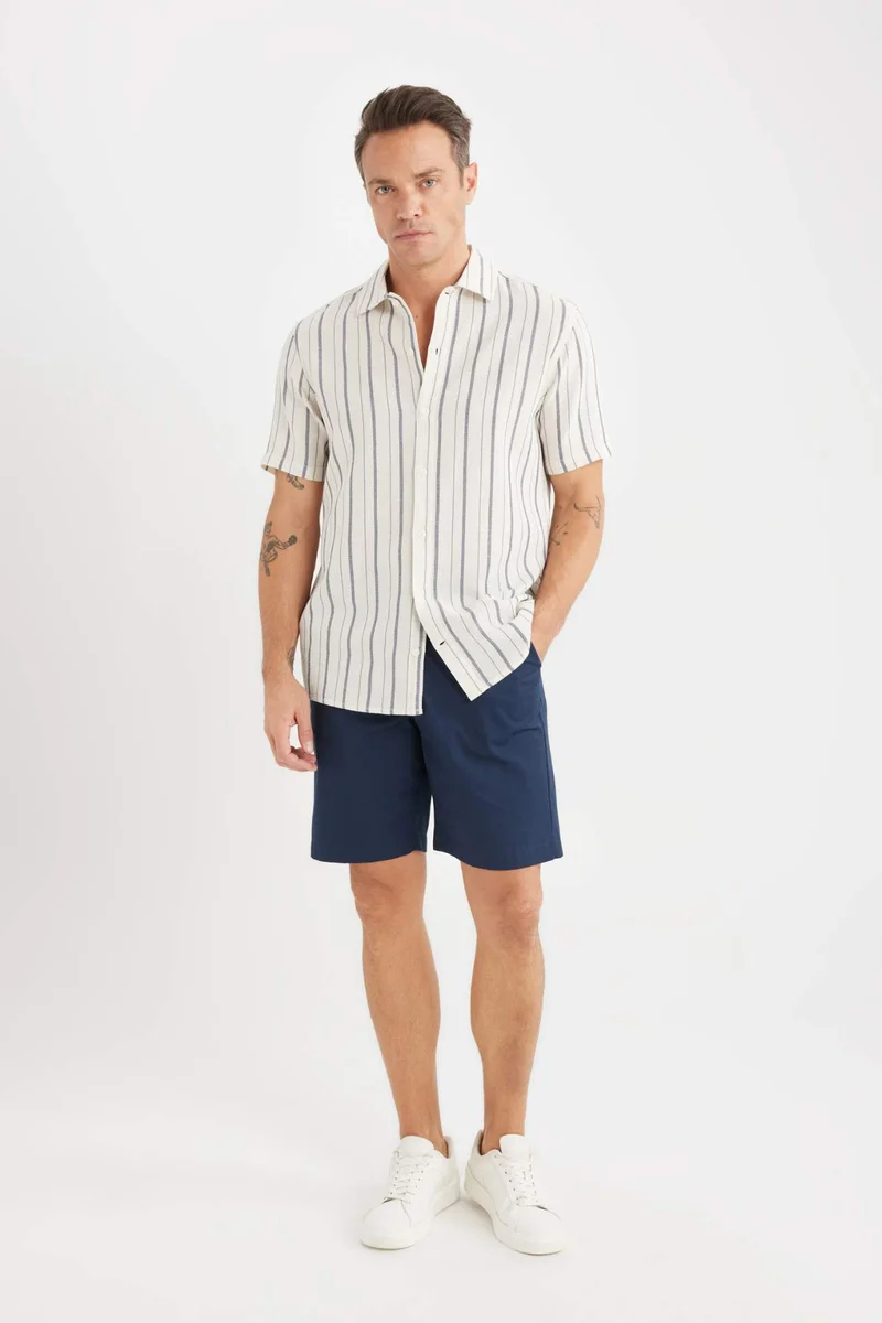 DeFacto Regular Fit Polo Collar Printed Cotton Short Sleeve Shirt