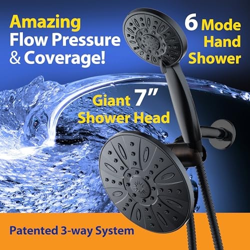 AquaDance 7 Premium High Pressure 3Way Rainfall Combo Combines The Best of Both WorldsEnjoy Luxurious Rain Showerhead and 6Setting Hand Held Shower Separately or Together Matte Black - Image 3