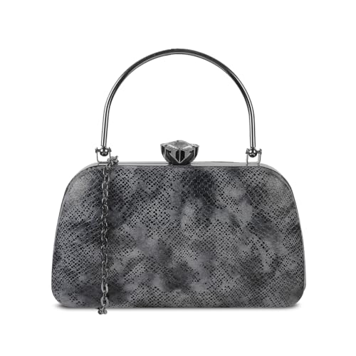 Mochi Women's Grey Fashionable Faux Leather Party Clutch (38-138) - Image 1