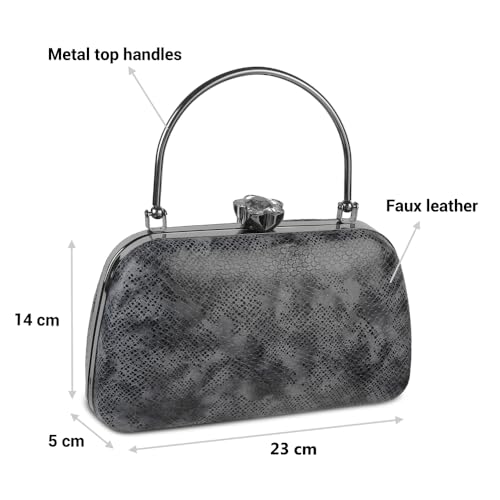 Mochi Women's Grey Fashionable Faux Leather Party Clutch (38-138) - Image 3