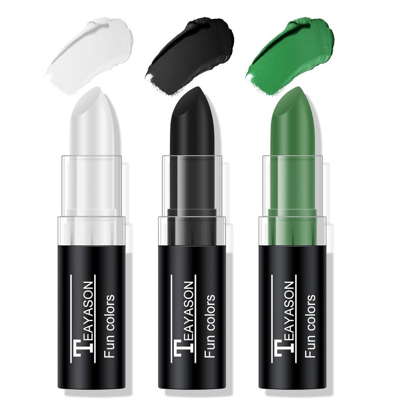 3 Colors White Black Green Face Body Paint Stick, Eye Black Baseball Sticks Face Paint for Baseball/Football/Halloween/Costume Parties Accessories Vampire/Witch/Clown Makeup Face& Body Paint