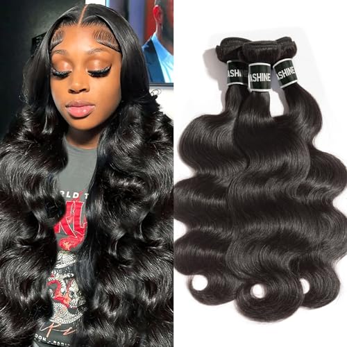 ASHINE Human Hair Bundles Body Wave Straight, Unprocessed Cambodian Raw Hair Bundles for Women Natural Black 14 16 18 Inch, Keep Soft and Silky After Multiple Washes - Image 1