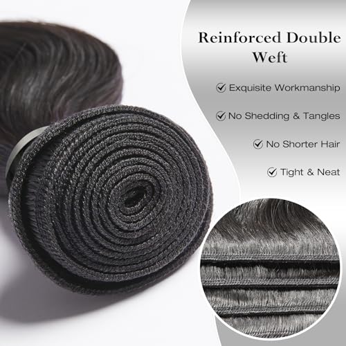 ASHINE Human Hair Bundles Body Wave Straight, Unprocessed Cambodian Raw Hair Bundles for Women Natural Black 14 16 18 Inch, Keep Soft and Silky After Multiple Washes - Image 3