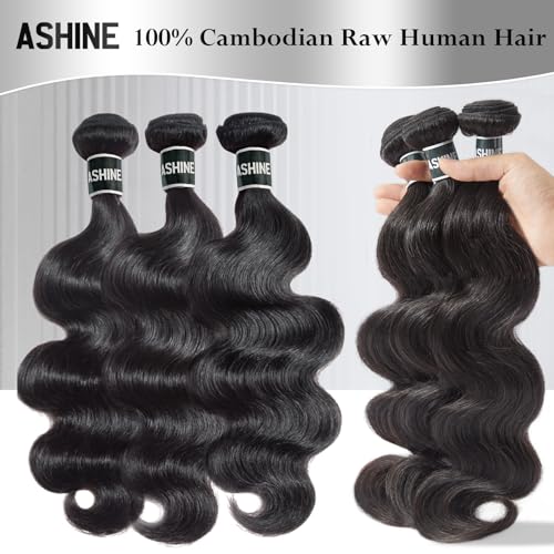 ASHINE Human Hair Bundles Body Wave Straight, Unprocessed Cambodian Raw Hair Bundles for Women Natural Black 14 16 18 Inch, Keep Soft and Silky After Multiple Washes - Image 2