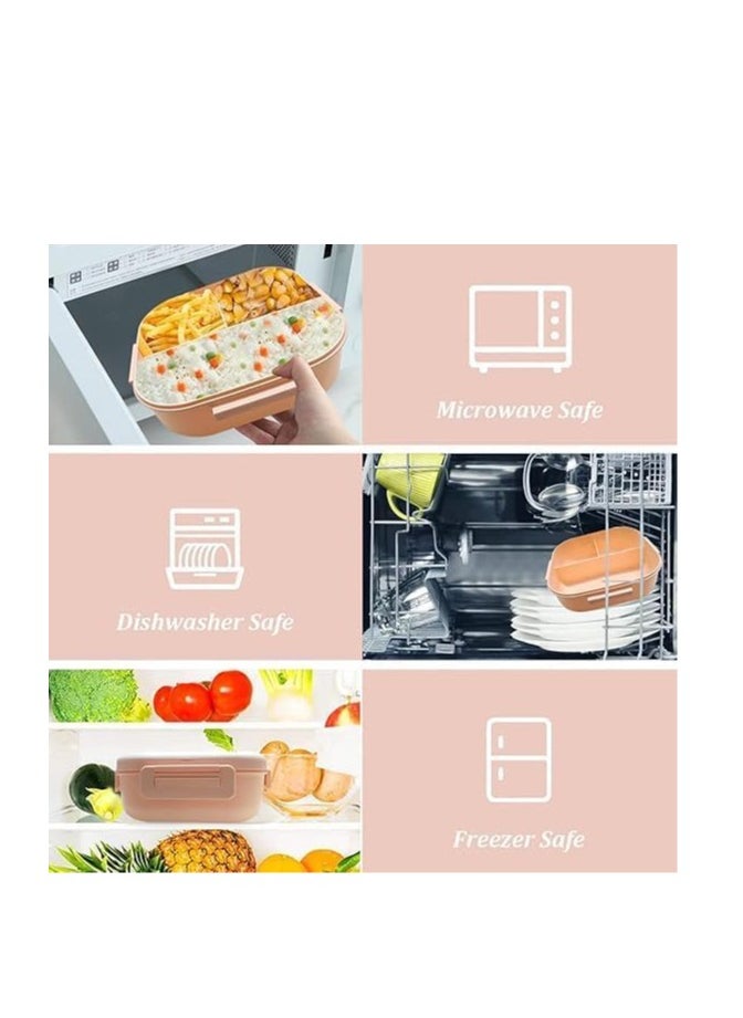 Generic - Healthy Lunch Box Container, 1300ml Capacity, Leak-Proof Design with spoon and fork - Image 1