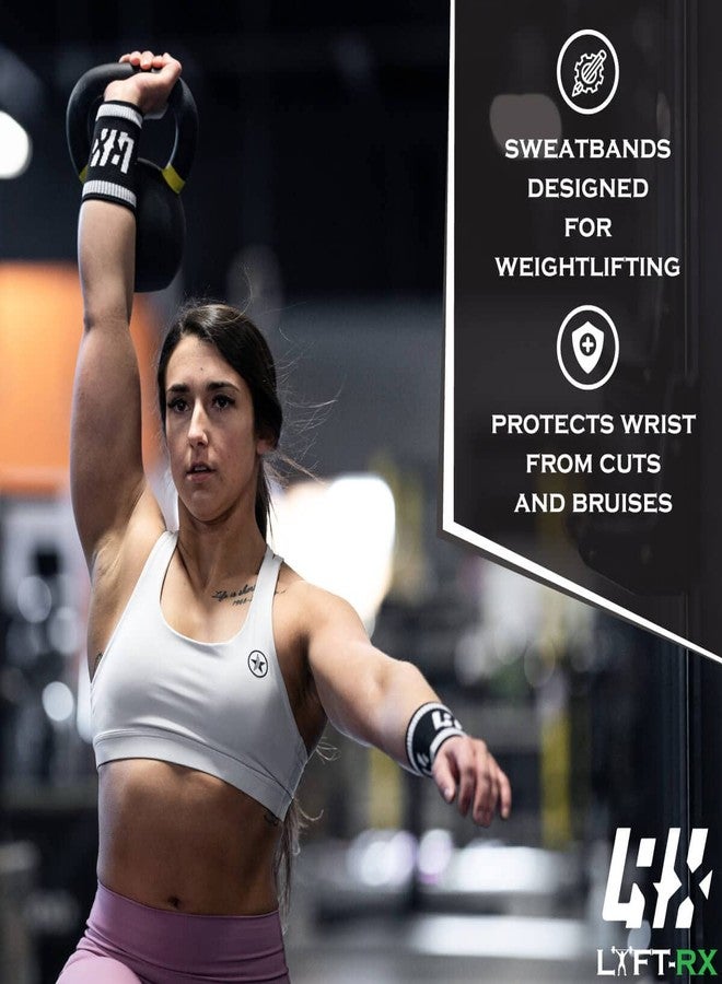 LYFT-RX Wrist Sweatbands, Slim Fit Design for Weightlifting, Gym, Workout, Cross Training, Weight Lift, Sports, 4.5 inch Sweat Wicking Wrist Bands, Men & Women, 2 Pairs - Black/White Large - Image 2