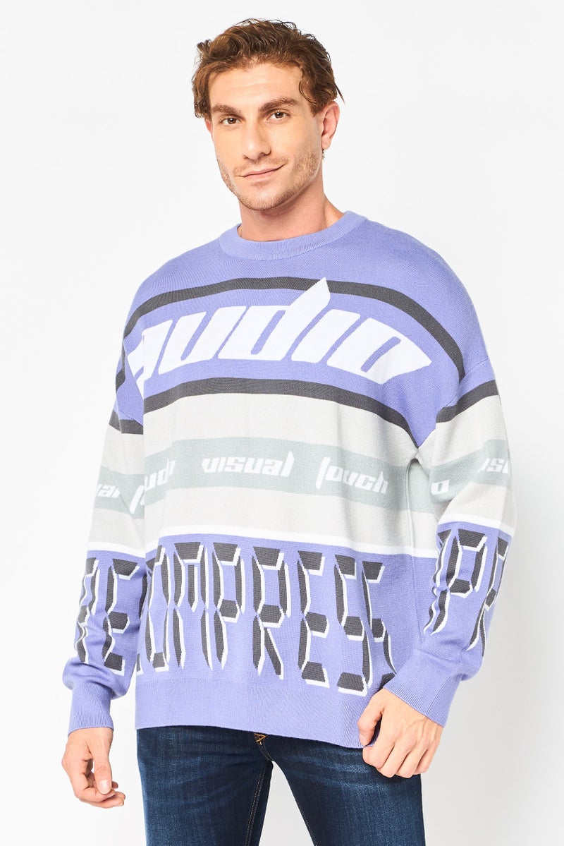 Selected Homme Men Ribbed Neck Long Sleeve Allover Print Sweatshirt, Multicolor - Image 1