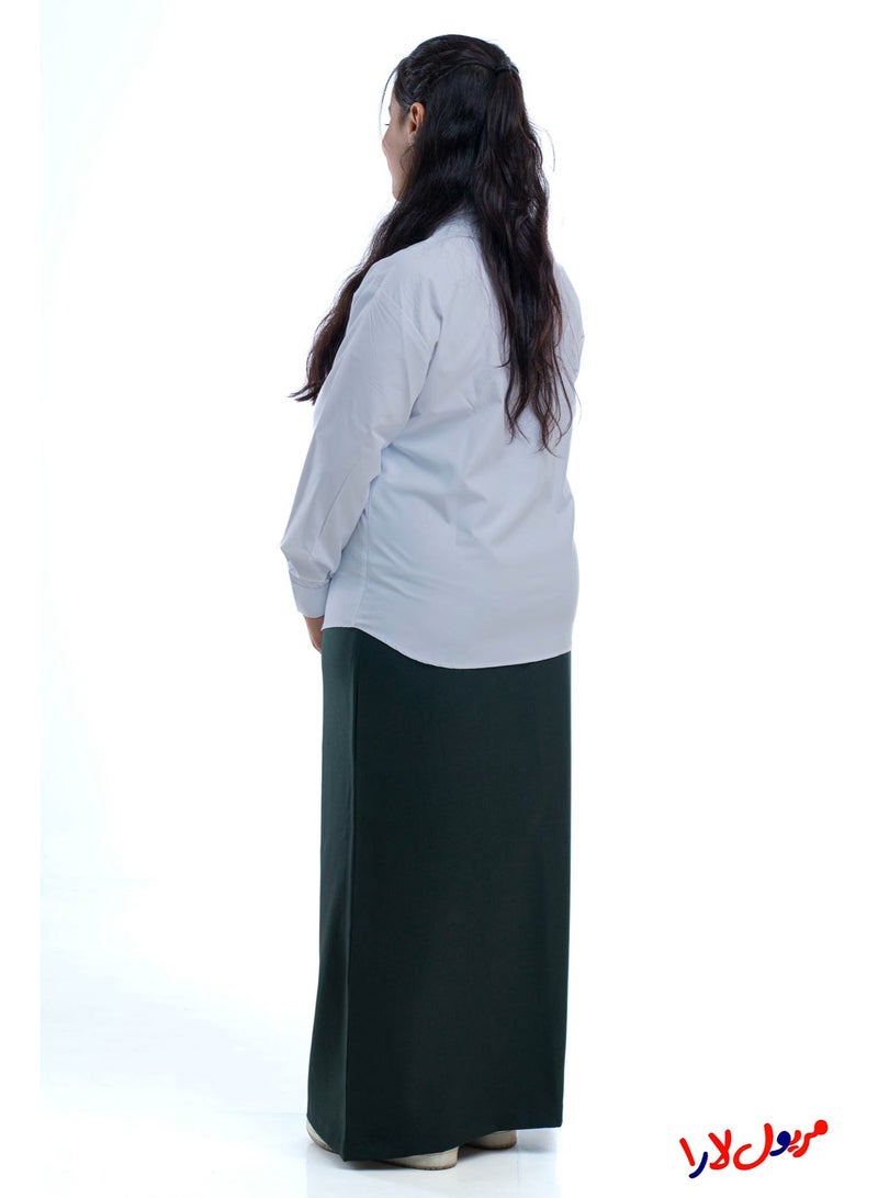 مريول لارا تنورة مدرسية متوسطة زيتي طويلة – زي مدرسي بناتي محتشم للمرحلة المتوسطة (قطعة واحدة) - Image 4