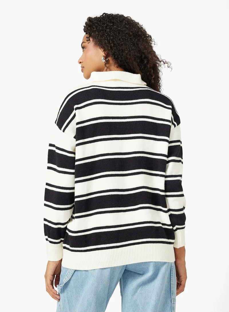 Ginger Half Zip Up Varsity Style Stripe Knitwear