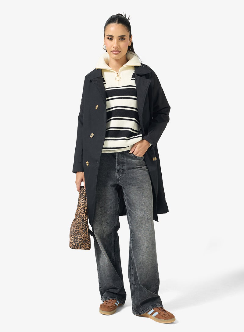 جينجر سترة صوفية بنمط جامعي بسحاب نصفي وخطوط - Image 4