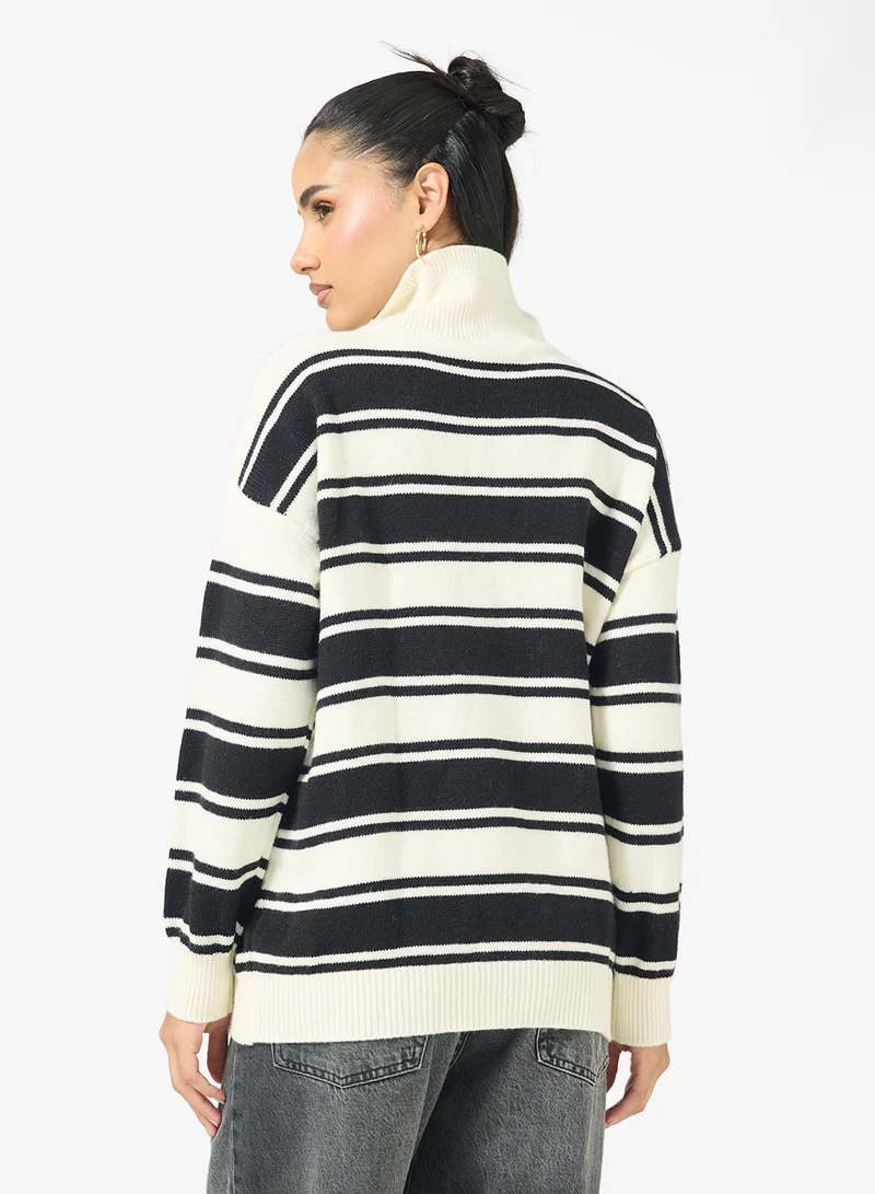 Ginger Half Zip Up Varsity Style Stripe Knitwear