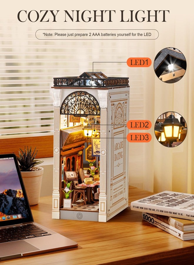 Rolife DIY Book Nook Kits for Adults, Miniature Dollhouse Booknook Kit, 3D Wooden Puzzle Creative Decorative Bookends Bookshelf Diorama Insert Crafts Hobbies Gifts (Arcade Dating) - Image 3