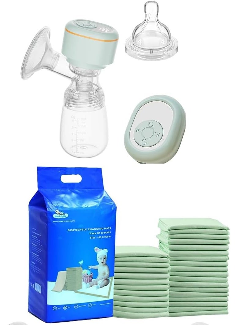 لطف وحضن شفاط حليب كهربائي – قابل للارتداء، بدون استخدام اليدين، وقابل لإعادة الشحن مع شفط هادئ وخالٍ من الألم، محمول وخالٍ من مادة BPA مع فوط تغيير أطفال كيوت آند كدل (60 قطعة، 60×90 سم، أخضر) – ناعمة، فائقة الامتصاص ومقاومة للماء - Image 1