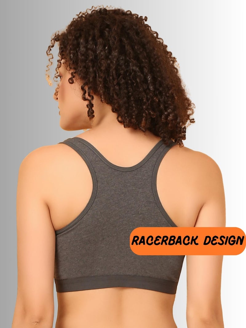 Mysha Women's Sports Bra Cotton Non Padded Wirefree Full Coverage Zipper Front Closure Broad Strap High Support Racer Back Gym/Workout/Fitness/Yoga/Running/Exercise Bra, Grey - Image 4