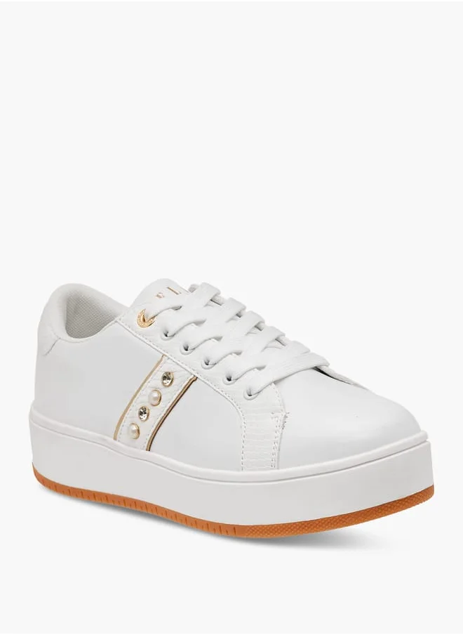 ايل Women's Studded Sneakers with Lace-Up Closure