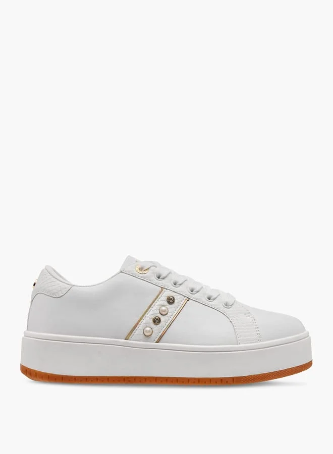 ELLE Women's Studded Sneakers with Lace-Up Closure