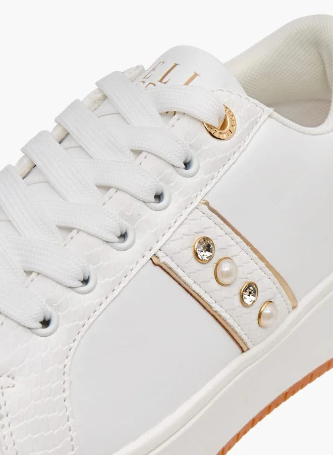 ELLE Women's Studded Sneakers with Lace-Up Closure