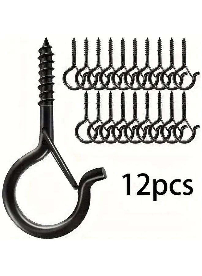12 Pack Heavy Duty Metal Screw Hooks for Hanging Plants Wind Chimes Indoor Outdoor Black - Image 1