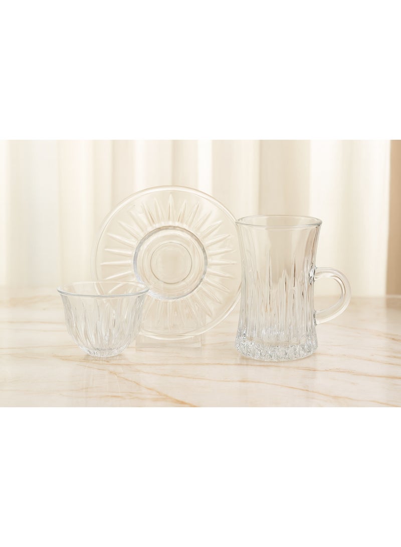 Dania Saudi tea and coffee set made of pure glass, consisting of 12 tea cups + 12 tea saucers + 12 Saudi coffee cups - Image 2