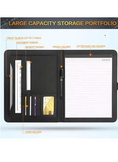 Excefore Portfolio Folder PU Leather Multifunctional Business Document Organizer Card Storage Letter Size Clipboard with Legal Pad for Interview Conference Presentation Paperwork Black  - Image 5