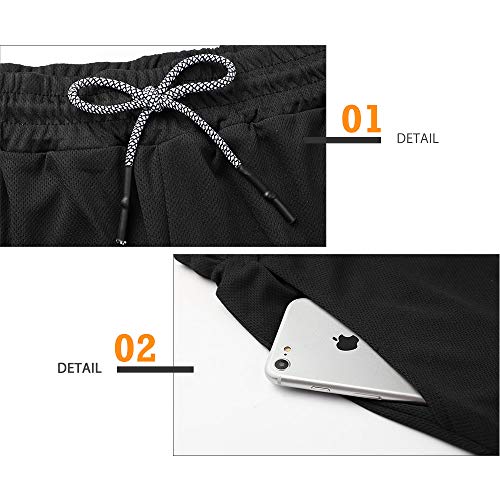 Surenow Men's Running Shorts Quick Dry Workout Gym Shorts Athletic 2-in-1 Stealth Shorts Outdoor Short for Men with Pockets Black - Image 4