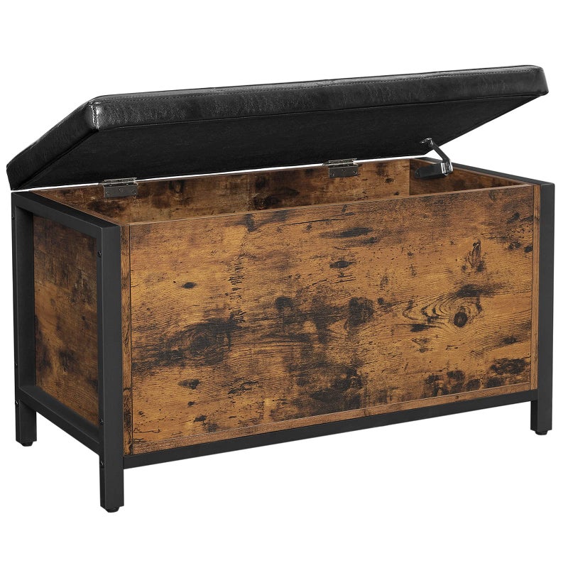 VASAGLE VASAGLE Entryway Storage Bench Flip Top Storage Ottoman and Trunk with Padded Seat Bed End Stool Hallway Living Room Bedroom Supports 198 lb Industrial Rustic Brown and Black ULSC80BX