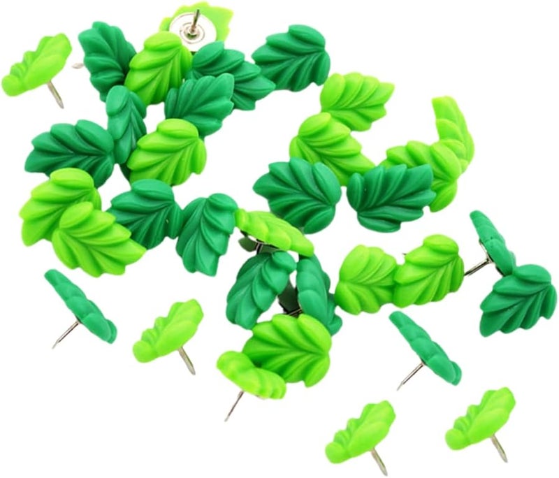 TEHAUX 30 قطعة من الدبابيس الزخرفية على شكل ورقة الشجر، دبابيس خضراء للوحة الإعلانات المكتبية - Image 1