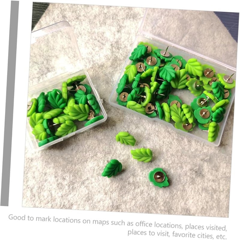 TEHAUX 30 قطعة من الدبابيس الزخرفية على شكل ورقة الشجر، دبابيس خضراء للوحة الإعلانات المكتبية - Image 5