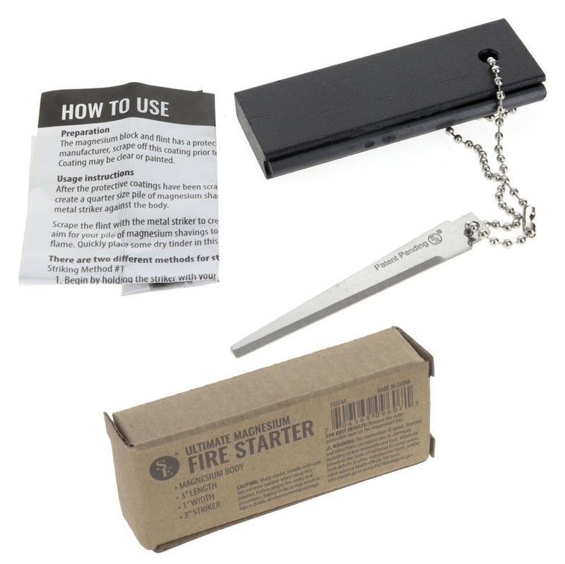 SE Waterproof Magnesium Firestarter Kit - Compact 2-in-1 Fire Starter with Flint, Serrated Striker, and Detachable Chain for Camping, Hiking, Survival, and Emergency Preparedness FS374 - Image 1