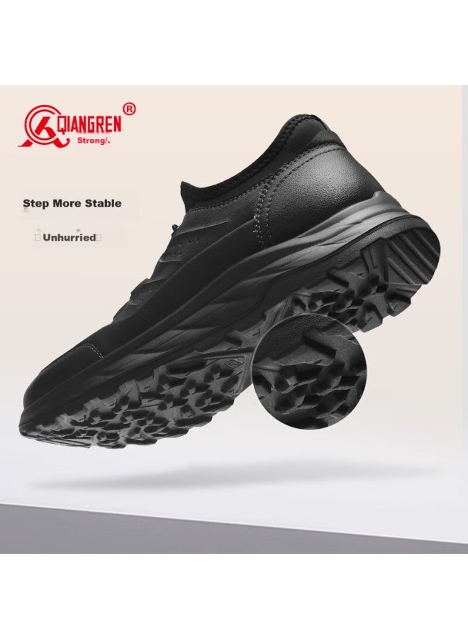 Strongman Qiangren Fashion Sports Leather Shoes With Elastic Band, Casual Men's Shoes With Widened Design To Prevent Pinching Feet Jda73296 Black Size 44 - Image 4