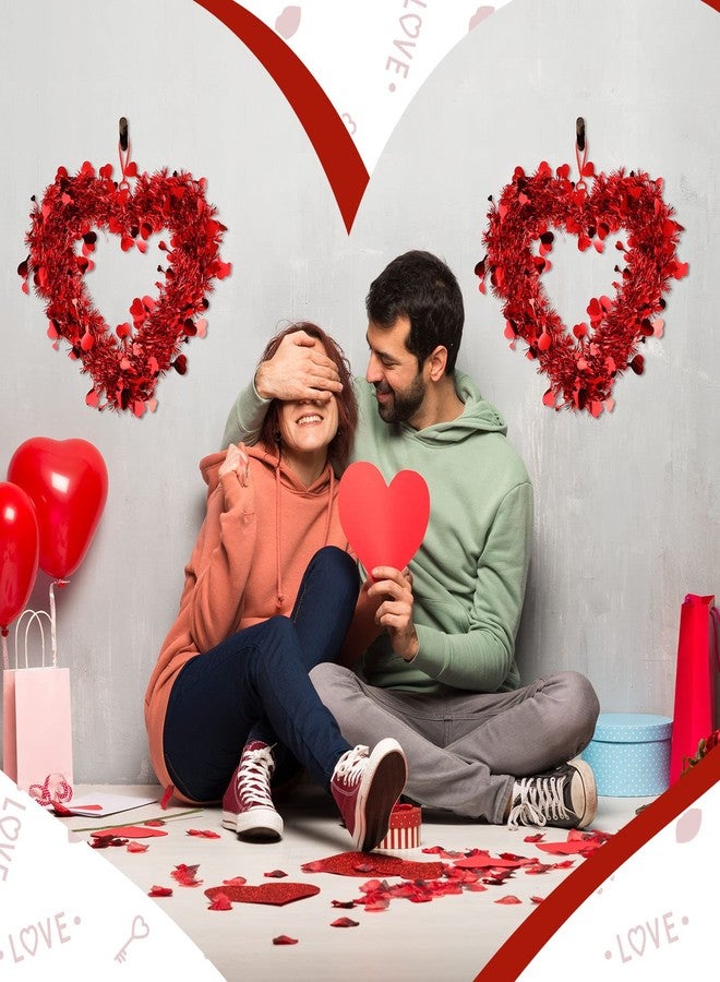 تشوانغ دي مجموعة تشوانغدي من 3 قطع من أكاليل عيد الحب على شكل قلب، أكاليل لامعة على شكل قلب مع رقائق معدنية على شكل قلب، مناسبة لتزيين عيد الحب، وحفلات الزفاف، والأبواب الأمامية، والجدران، والنوافذ، ورفوف الموقد (أحمر) - Image 5