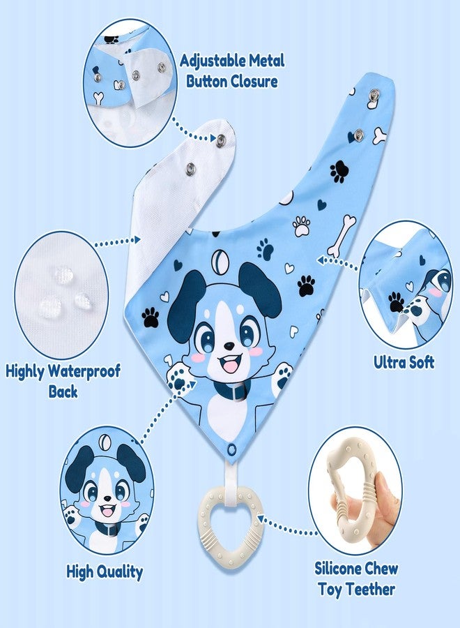Littleforbig Adult Waterproof 2-in-1 Little Blue Bandana Bib with Dog Biscuit Teether - Soft Milk Silk Cartoon Puppy Bib & Silicone Chew Teether Set for Playful Littles M - Image 2