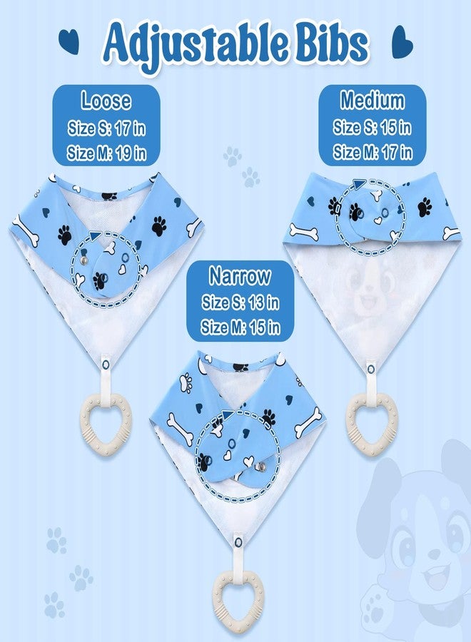 Littleforbig Adult Waterproof 2-in-1 Little Blue Bandana Bib with Dog Biscuit Teether - Soft Milk Silk Cartoon Puppy Bib & Silicone Chew Teether Set for Playful Littles M - Image 3